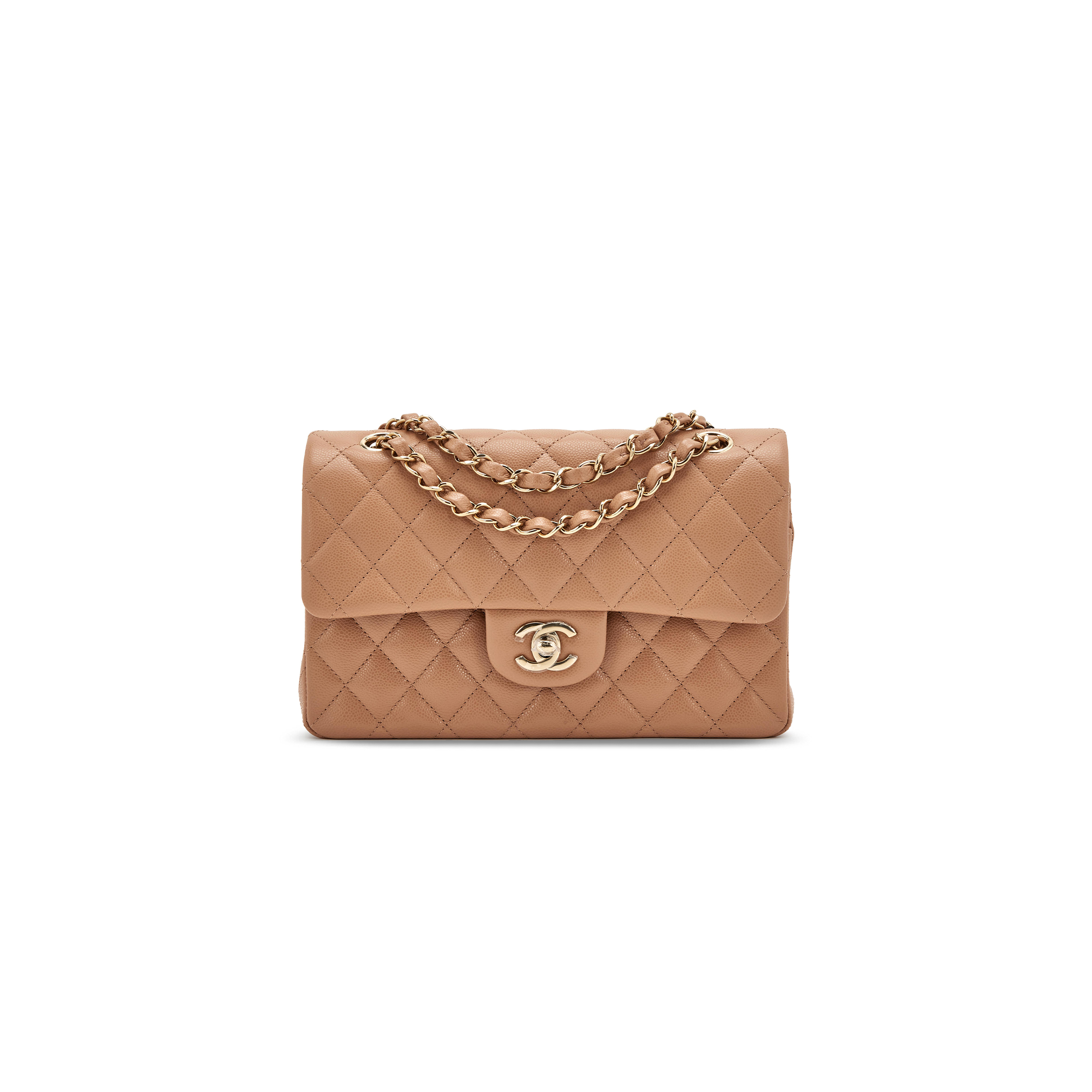 CHANEL MASTER QUILTED CAVIAR SMALL CLASSIC DOUBLE FLAP BAG DARK BEIGE 203204 (23*14.5*6cm)